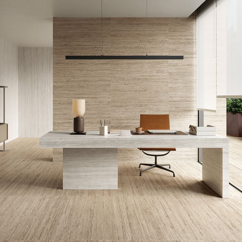 Verso Travertino White & Walnut