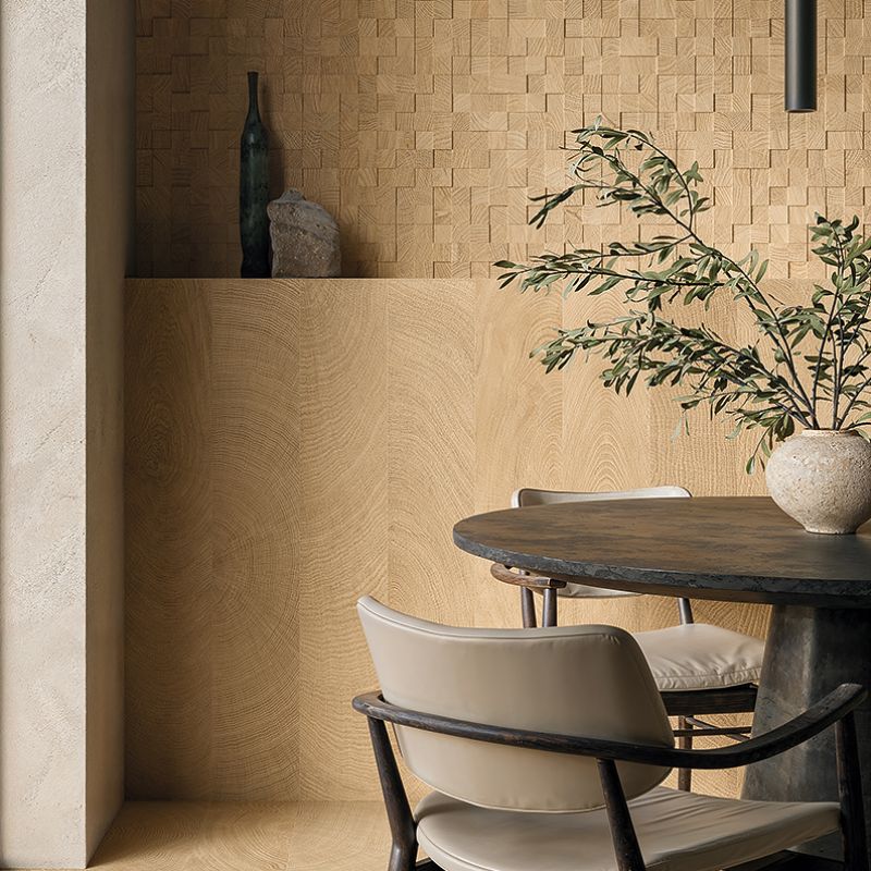 W-Circles Oak 200x1200mm + Mosaico 3D Cube