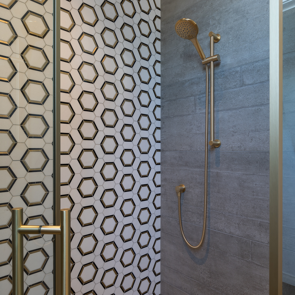 Re-Use Malta Grey / Stoneage Brass/Marble Hex Mosaic